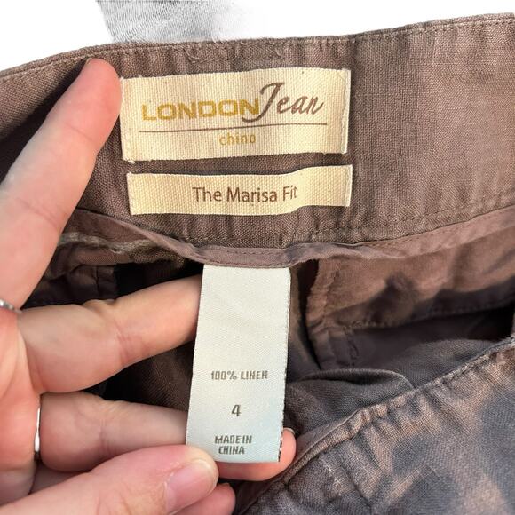 London Jean Marisa Fit 100% Linen Chino Pants Womens Sz 4 Mocha Brown Wide Leg - Picture 7 of 14